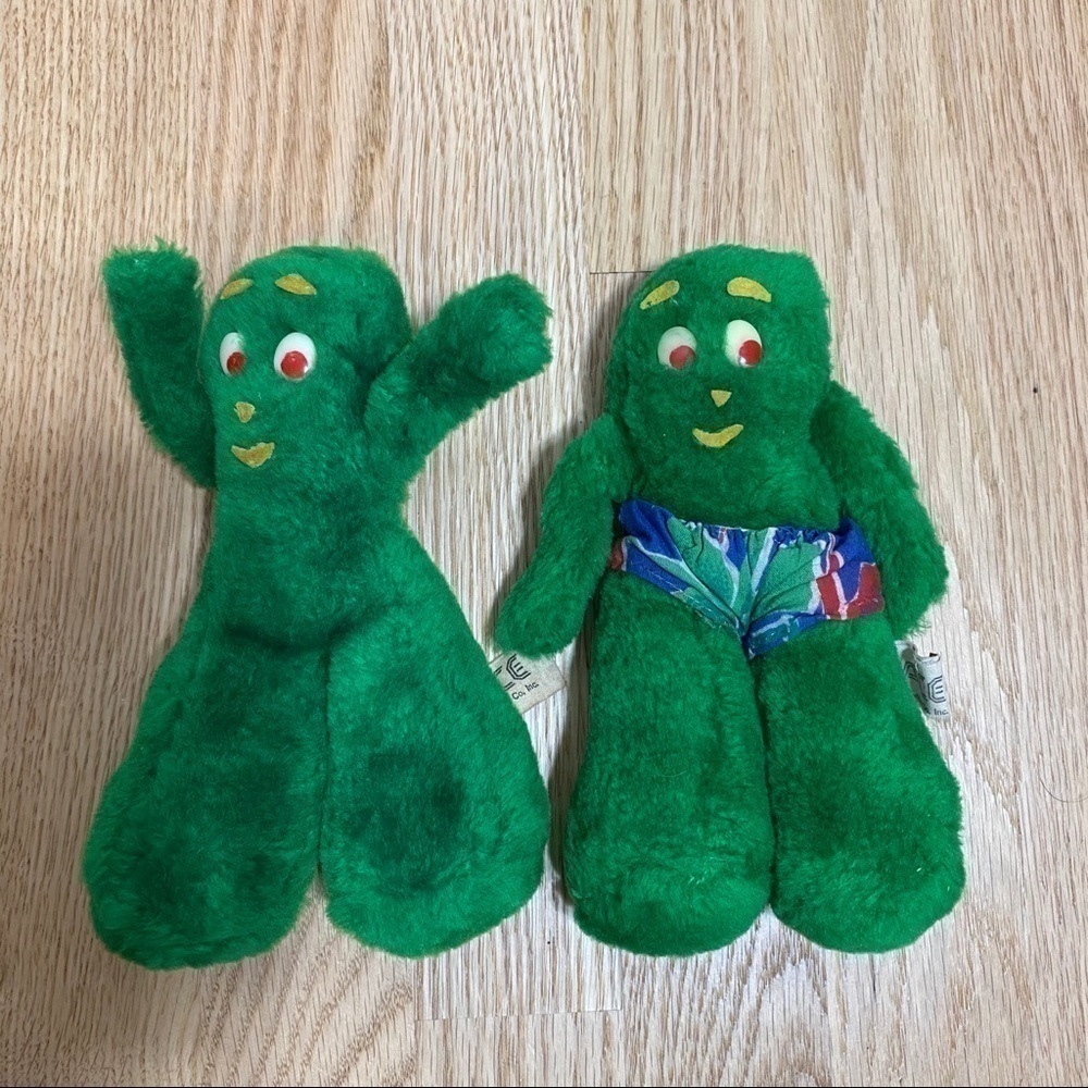 Vintage Gumby Plush Bundle Green Fuzzy Stuffed Figure